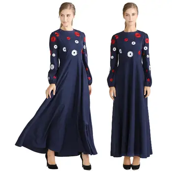 

Women Flower Embroidery Abaya Muslim Kaftan Dubai Jilbab Long Maxi Party Dress Turkey Loose Casual Dresses Long Sleeve Ramadan
