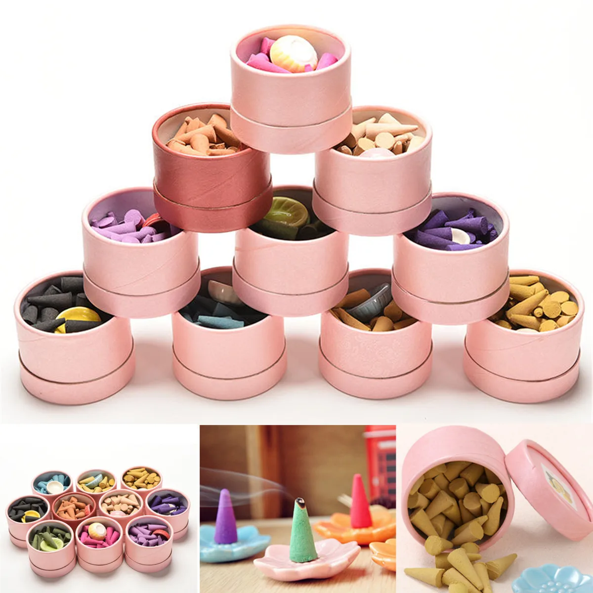 Floral Incense Cone With Tray Colorful Fragrance Scent Tower Incense