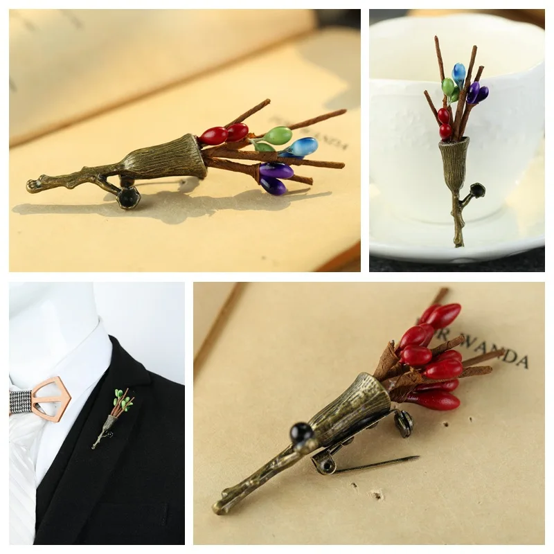

i-Remiel Hand-made Retro Flower Branches Pins and Brooches Original Pin for Women Suit Shirt Coat Badge Decoration Accessories
