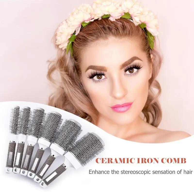 

Professional Hair Combs Hair Dressing Brush High Temperature Resistant Ceramic Iron Round Comb Salon Hair Care Styling Tool