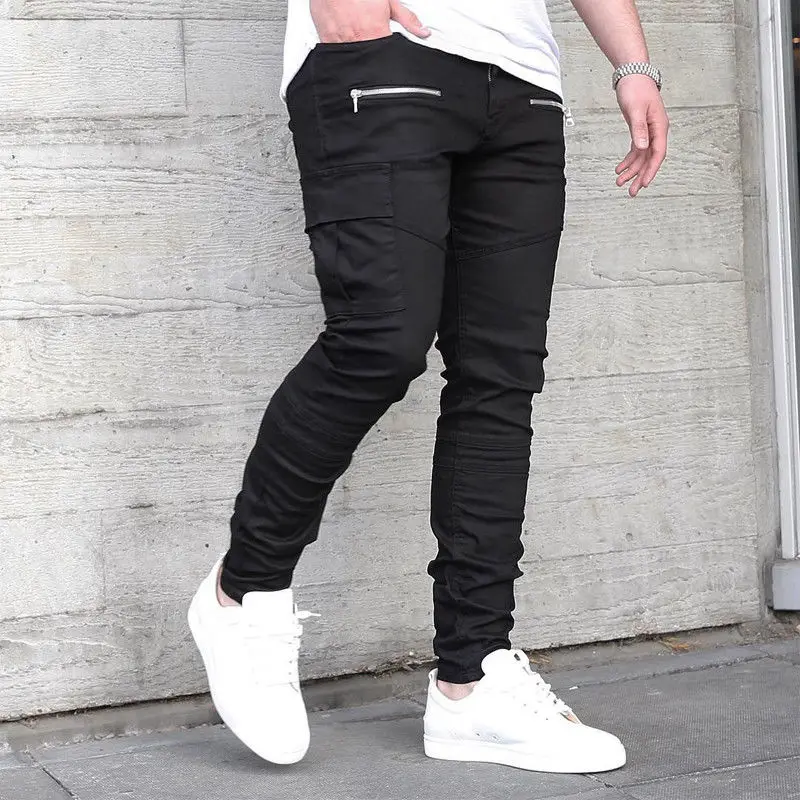 

Men Pants Hip Hop Harem Joggers Pants 2019 Male Trousers Mens Joggers Solid Zipper Side Pocket Pleated Pants Sweatpants