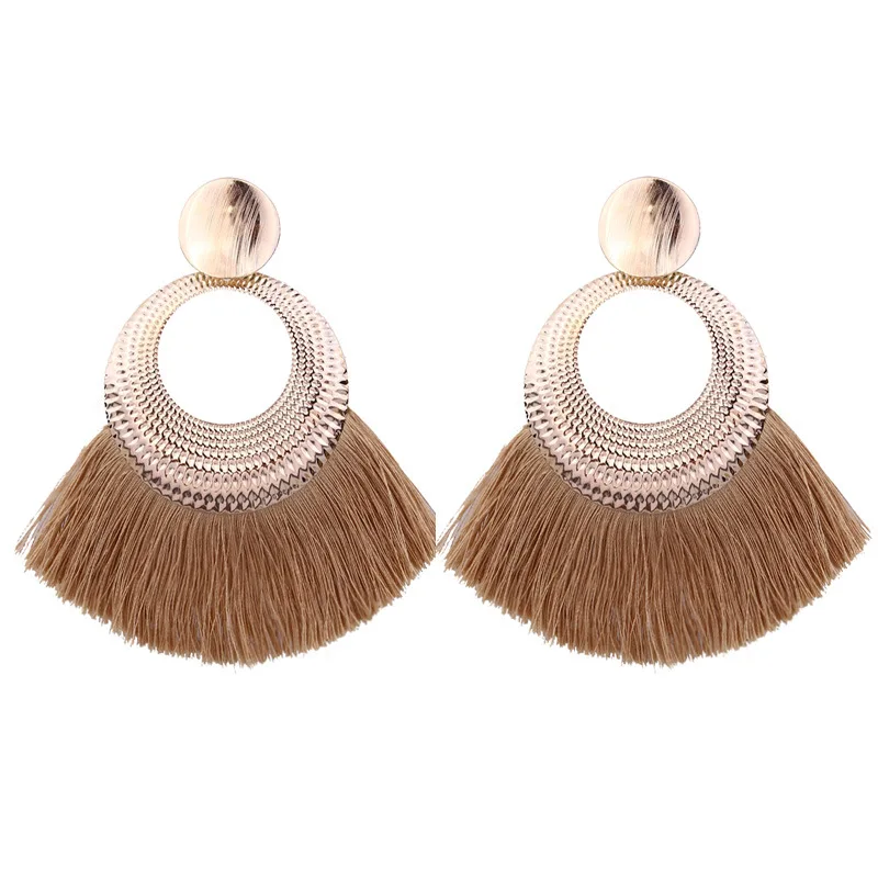 

2018 Gold Color Circle Metal Tassel Earrings for Women Brown Black Red Fringed Earring Fashion Long Earrings Oorbellen