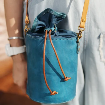 

Vintage Female Shopping small Bucket Bag For Women Soft Leather drawstring Shoulder Messenger Bag Crossbody Bag Bolsa Feminina