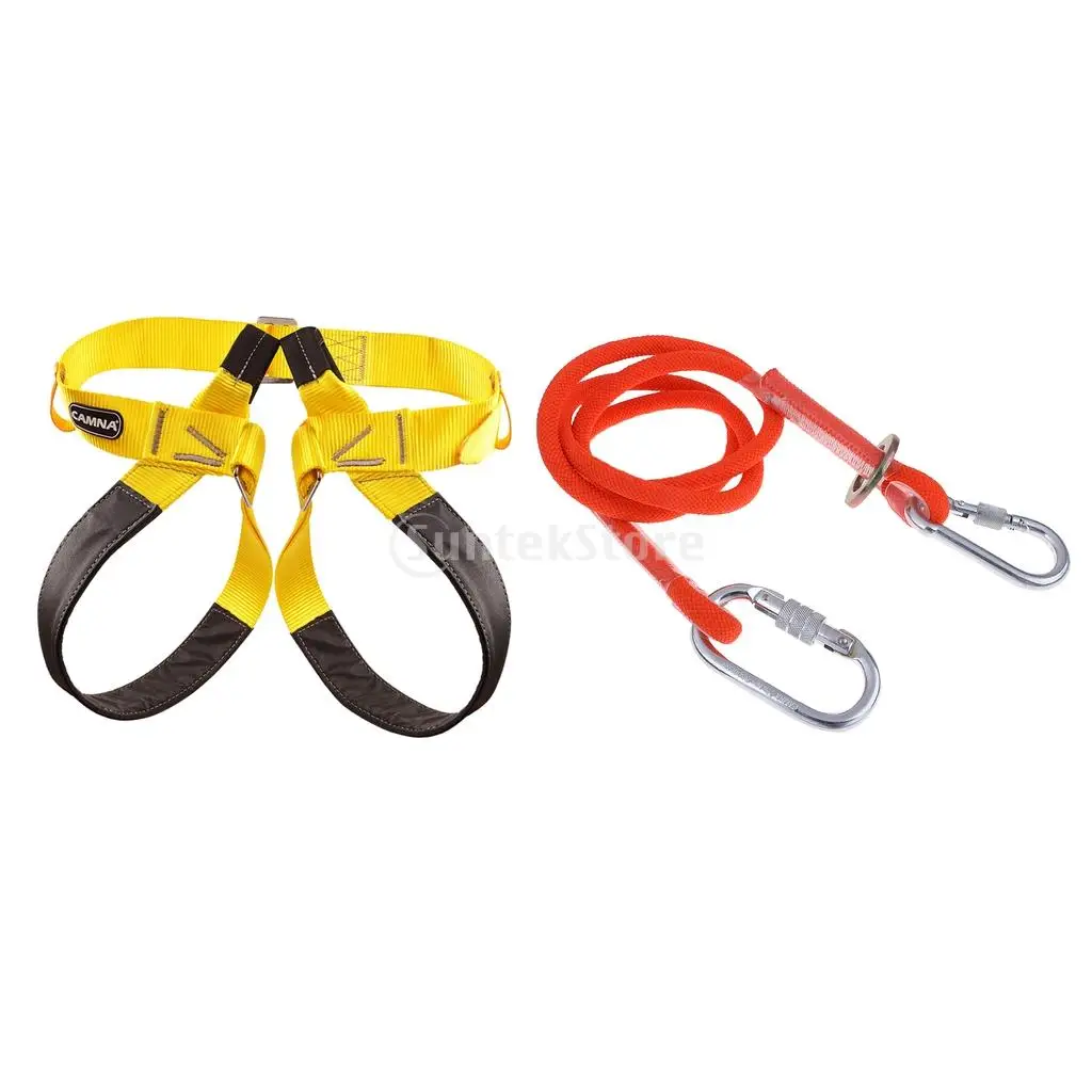 

Safety Rock Tree Climbing Rappelling Harness Waist Leg Protection Belt Carabiner Lanyard Outdoors Sports Accessories