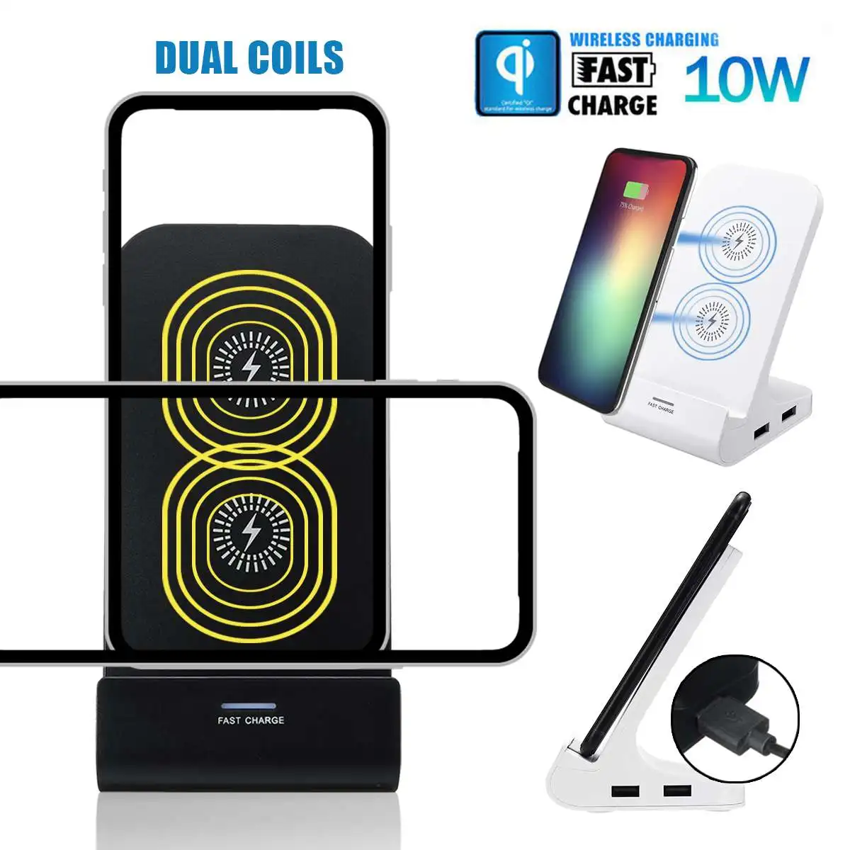 10 W المزدوج USB نظام الشحن اللاسلكي تشي شاحن سريع المحمولة العالمي الهاتف المحمول شاحن قاعدة قفص الاتهام محطة شحن حامل وسادة ل فون