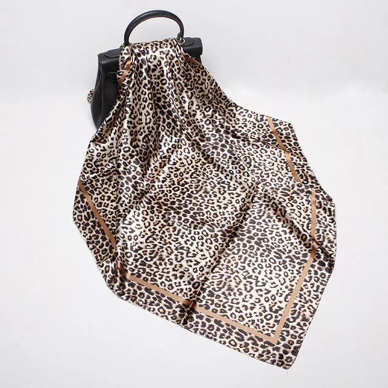 

New Style 90*90cm Women Multifunction Polyester Silk Scarf Sexy Leopard Prints Satin Small Square Wraps Scarves Shawl