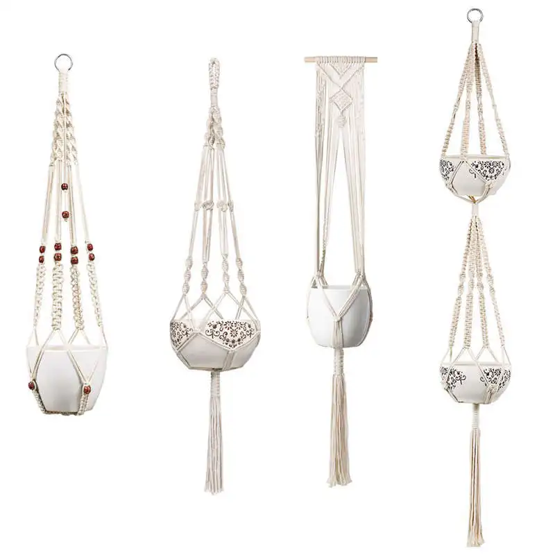 Macrame Plant Hangers 4 Pack In Different Designs Handmade Indoor Wall Hanging Planter Holder Modern Boho Home Decoration|Подвесные