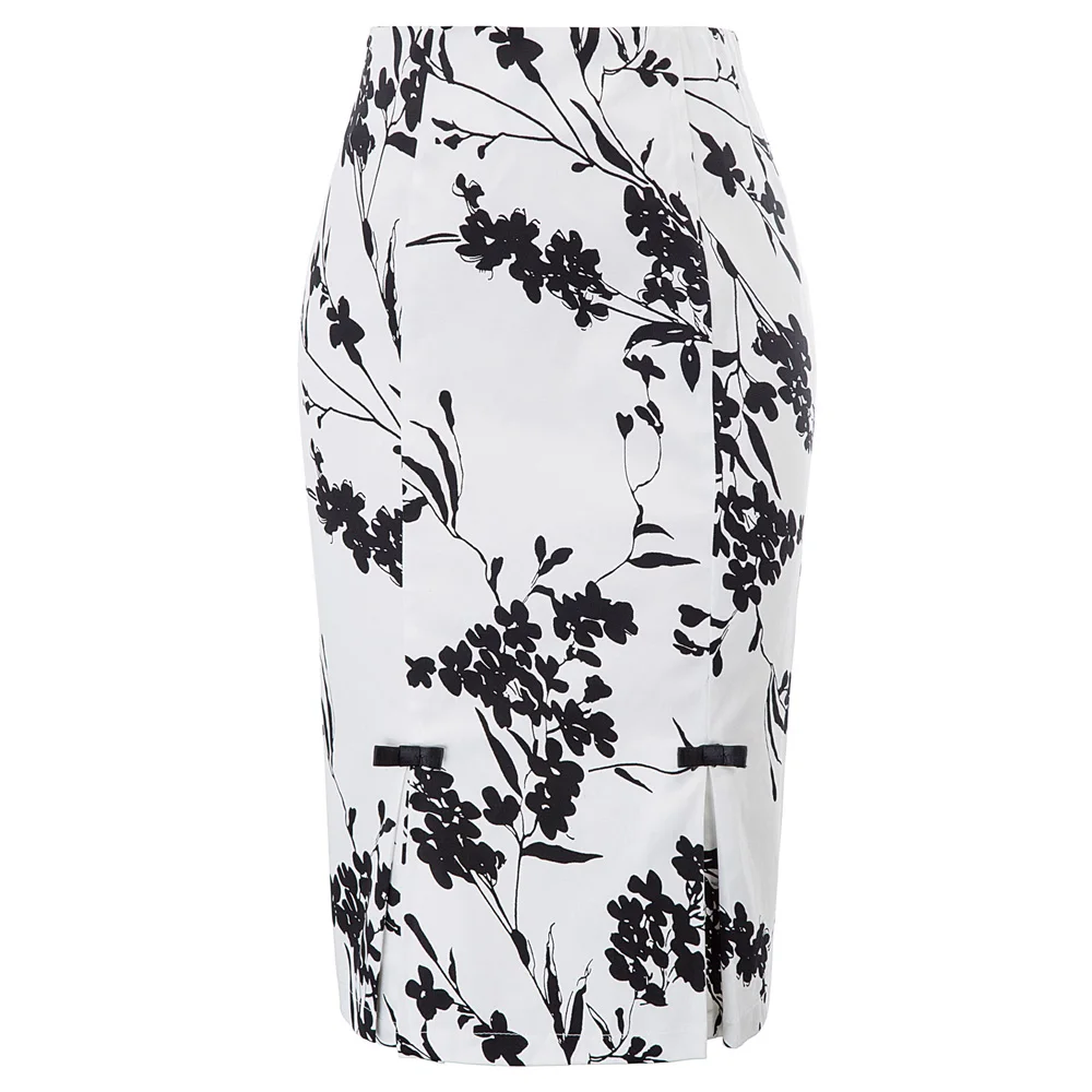 

ethnic print floral skirt Vintage Retro Flower Pattern Bow-knot Decorated knee Hips-wrapped Cotton Skirt ladies work women skirt
