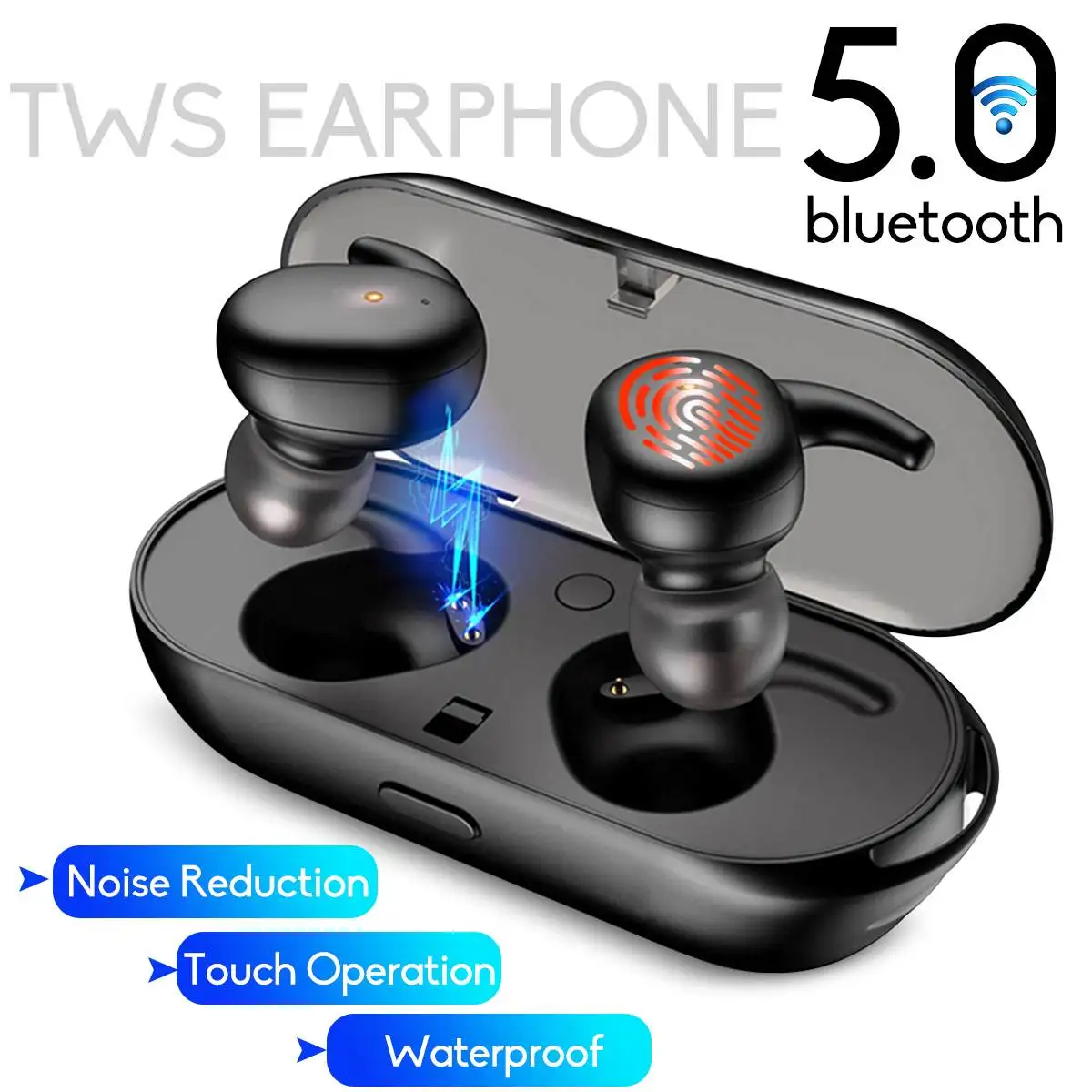 

TWS Wireless bluetooth 5.0 Earphone Waterproof Noise Reduction Headset Headphone Touchs Control Sport Earbuds with Charging box