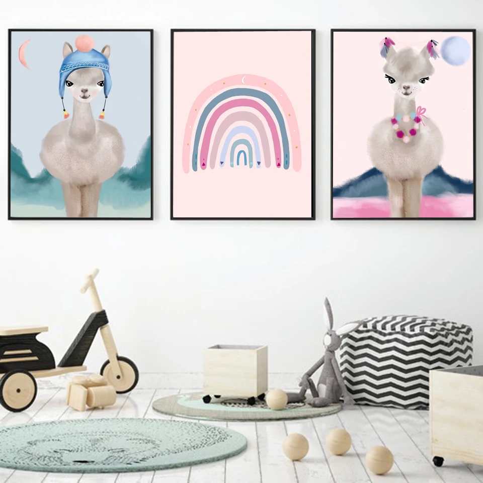 

Cartoon Llama Rainbow Nursery Art Prints Wall Art Canvas Painting Nordic Posters And Prints Wall Pictures Baby Kids Room Decor
