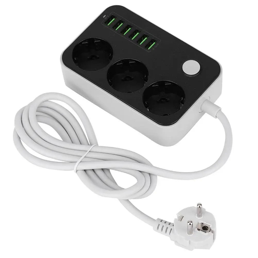 

Multifunctional Smart Power Strip Socket Household 3 Outlets + 6 USB Port 3.4A Office Strip Socket Home 250V EU Plug