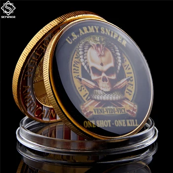 

American Souvenir Gold Plated Coin Original US Army Sniper One Shoot One Kill American Eagle Military Challenge Coin
