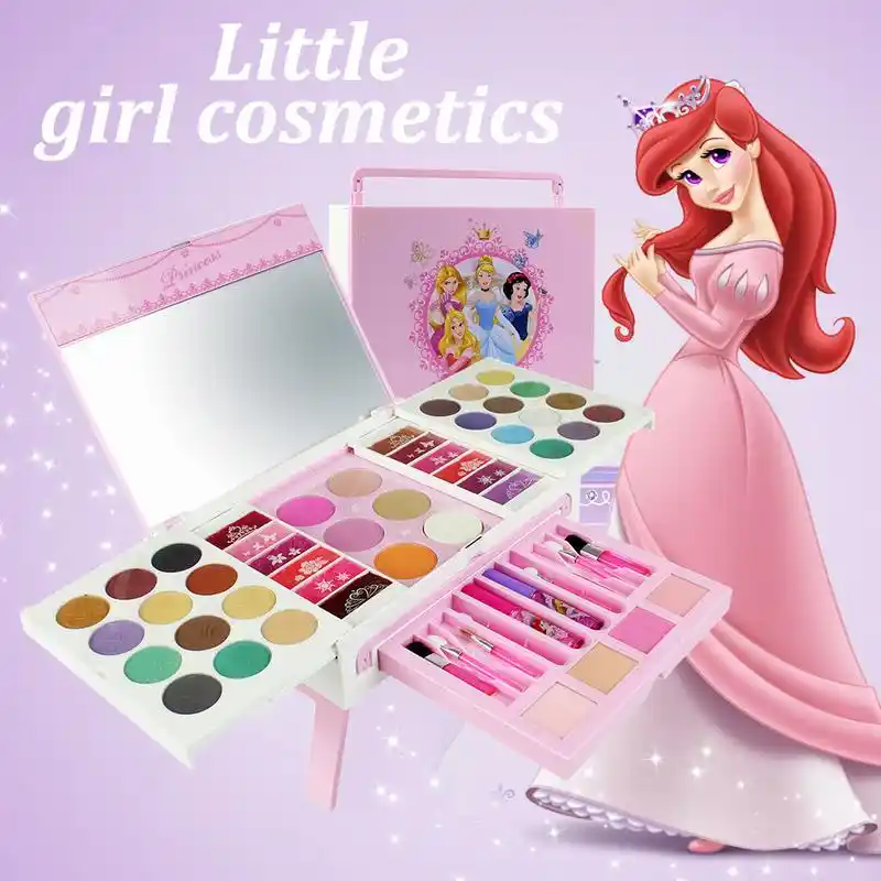 56pcs Kid Disney Cosmetic Case Beauty Kit Portable Make Up Box Set Toy