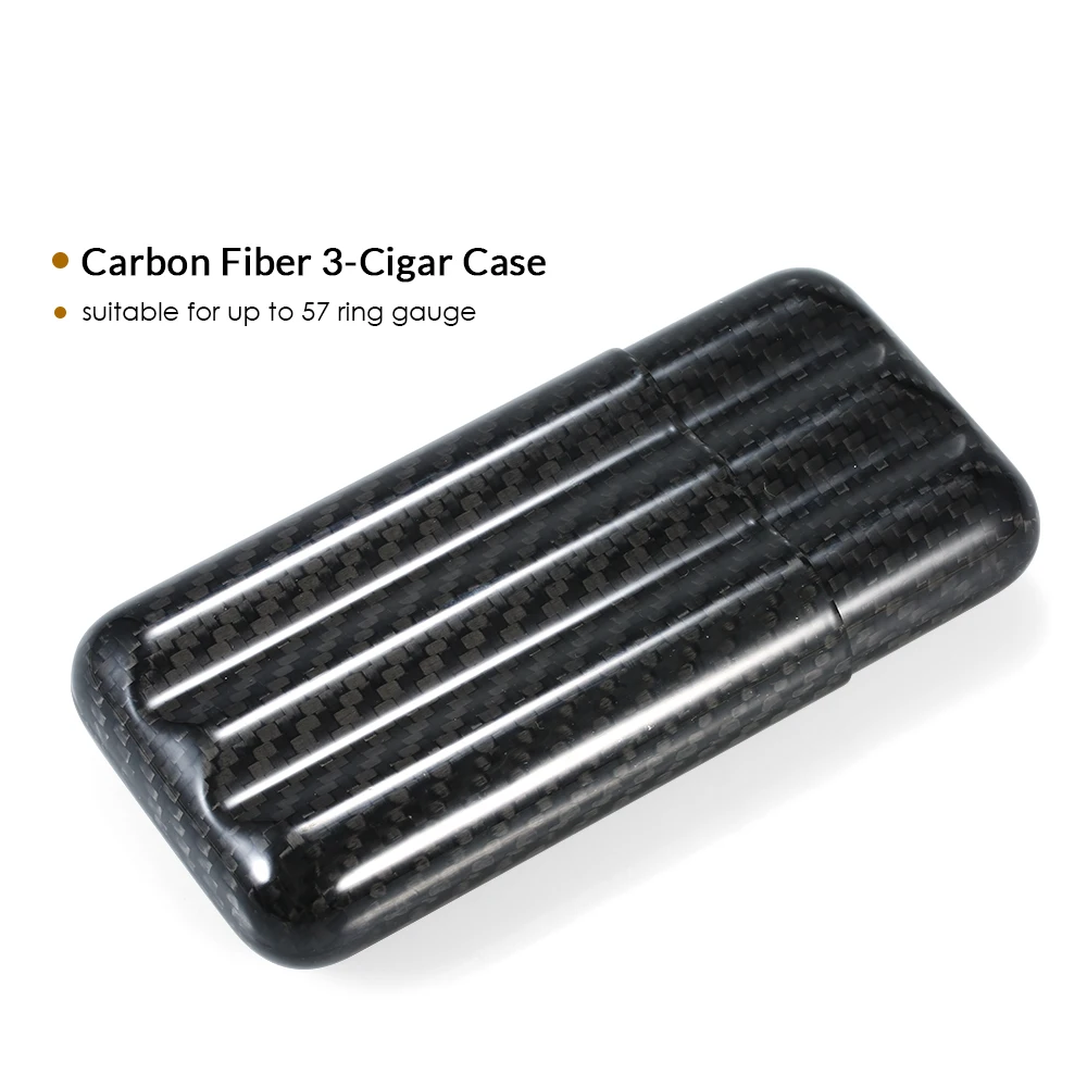 

Black Carbon Fiber 3-Cigar Case Lightweight Cigar Storage Tube Holder Travel Cigar Humidor for up to 57 Ring Gauge Cigars