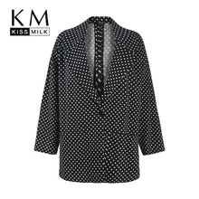 Kissmilk размера плюс большой ретро горошек флип воротник Повседневный Блейзер 3XL, 4XL, 5XL, 6XL, 7XL Новое поступление осеннее Женское пальто
