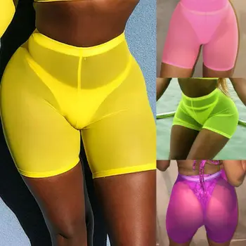 

New Arrivals Women High Waist Pants Solid Sports Casual Beach Trouser Running Slim Transparent Ladies Bathing Mesh Bottom Hot