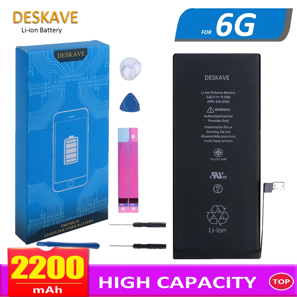 

Deskave Brand New Battery For Apple iPhone 6 6G 2200 mAh 3.8V Li-ion Internal Battery Replacement Retail package Opening Tools