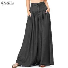ZANZEA женские летние повседневные штаны с высокой талией, широкие штаны на молнии, синие джинсовые свободные длинные брюки S-5XL