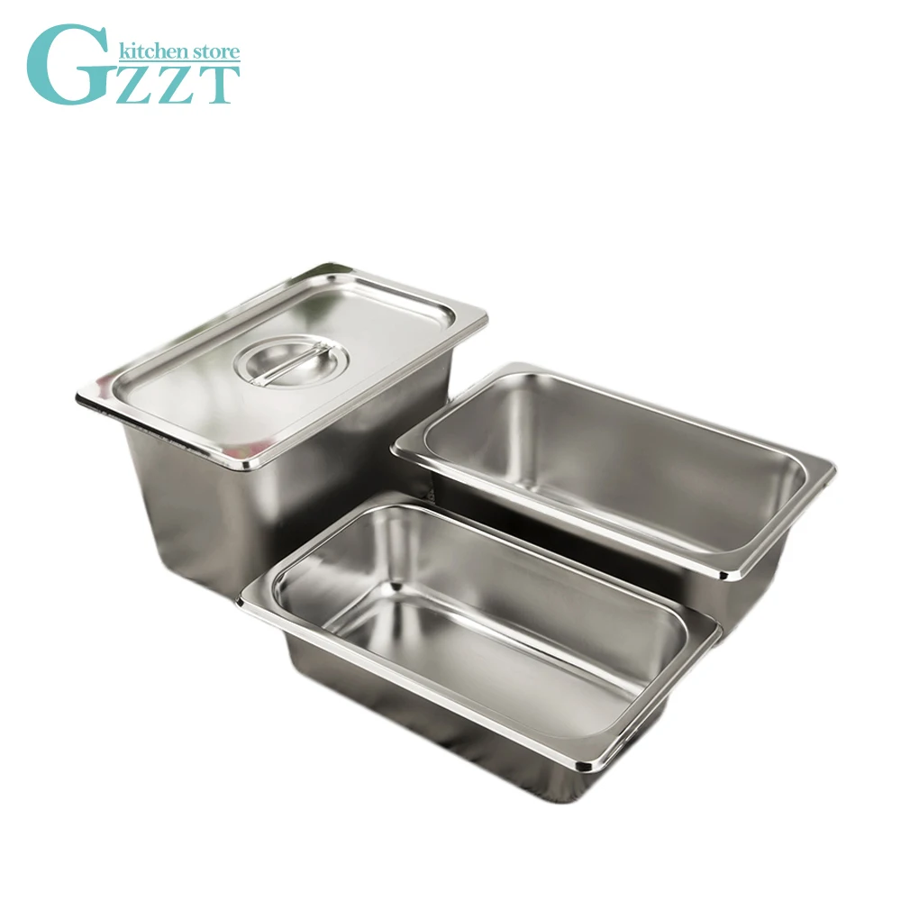 

GZZT 1/4 Buffet GN Pan With Pan Lid American Style 0.6mm Thickness Buffet Kitchen Tableware Gastronorm Pan
