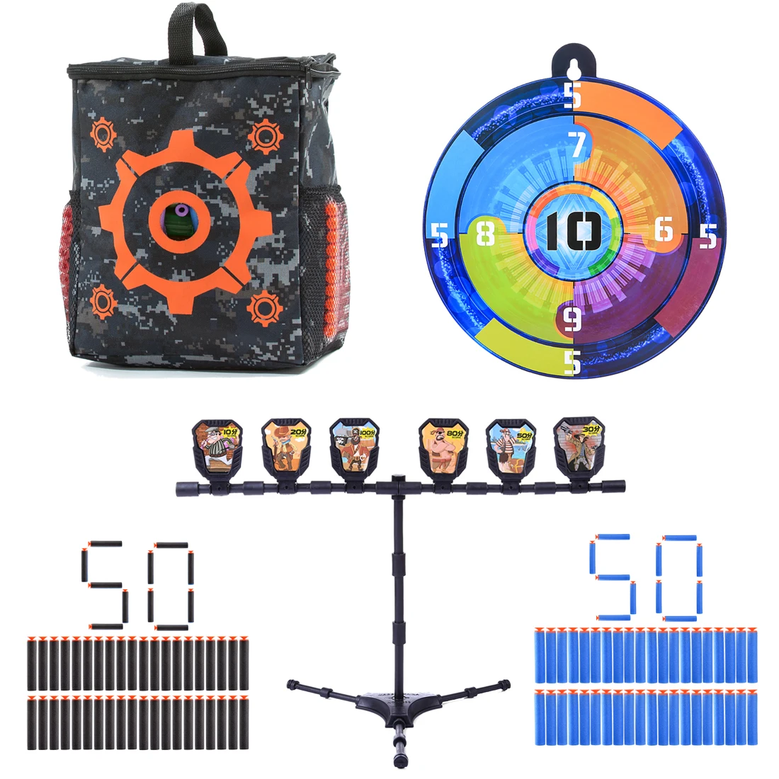 

MODIKER 100 Sucked Head Soft Bullets + Large Target Bag + Aim Point Practice Targets for Nerf N-strike Elite Series