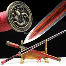Бутик дом украсить подарок Хан королевский меч Цзянь двойной край острый изогнутая сталь красное лезвие КИТАЙСКИЙ ручной работы Dao меч катана