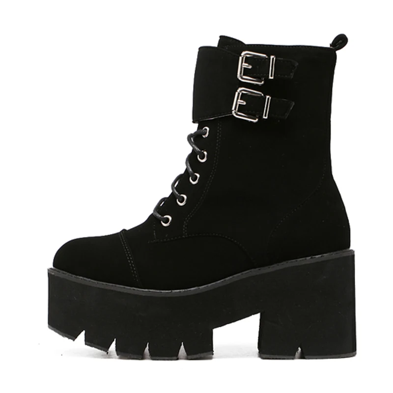 Ботинки в стиле панк на шнуровке; женские ботинки на платформе; зимняя обувь на высоком каблуке; ботильоны в байкерском стиле; водонепроницаемые зимние ботинки для женщин; YMA65