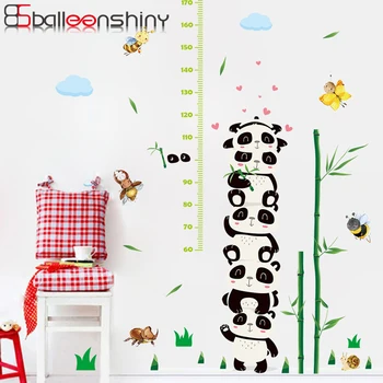

BalleenShiny Lovely Cartoon Panda Height Sticker Green Bamboo Height Grow Measure Mural Decals for Kids Nursery School Decor