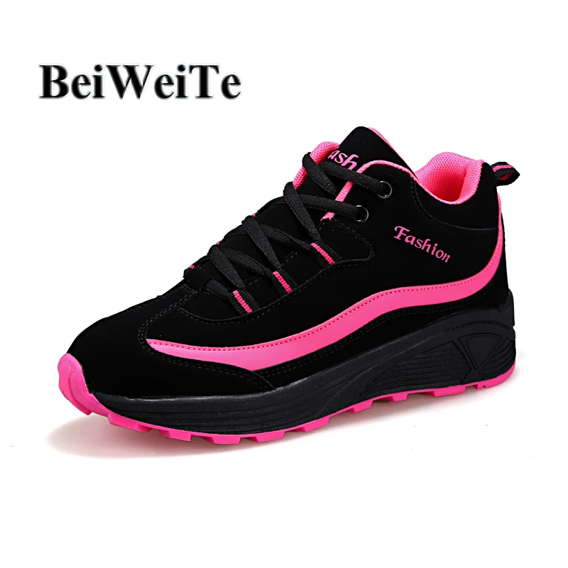 Women Winter Sneakers Sports Running Shoes Comfortable Leather Barefoot Shoes Height Increasing Outdoor Walking Ladies Shoes New