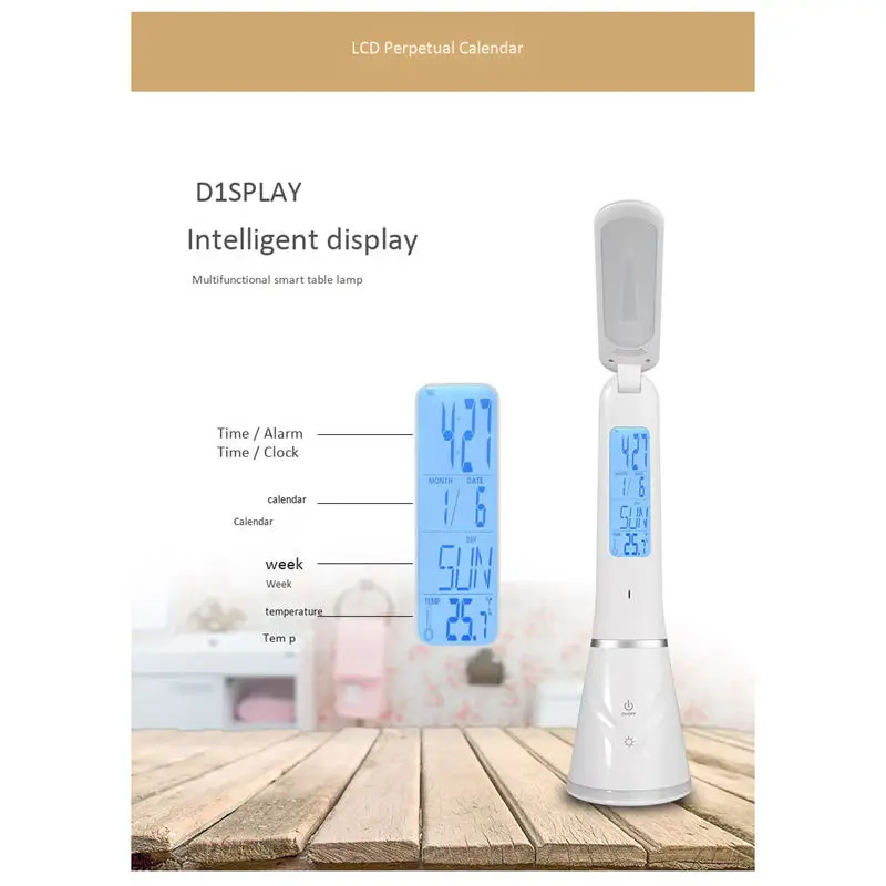  Led Desk Lamp 4W Foldable Dimmable Usb Table Light With Calendar Temperature Alarm Clock Atmosphere