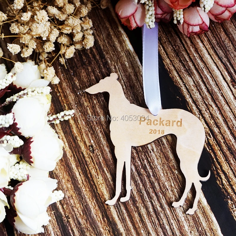 

Greyhound Silhouette Wood Ornament, Christmas Gift, Holiday Gift, Custom Engraved, Dog Pet Ornament