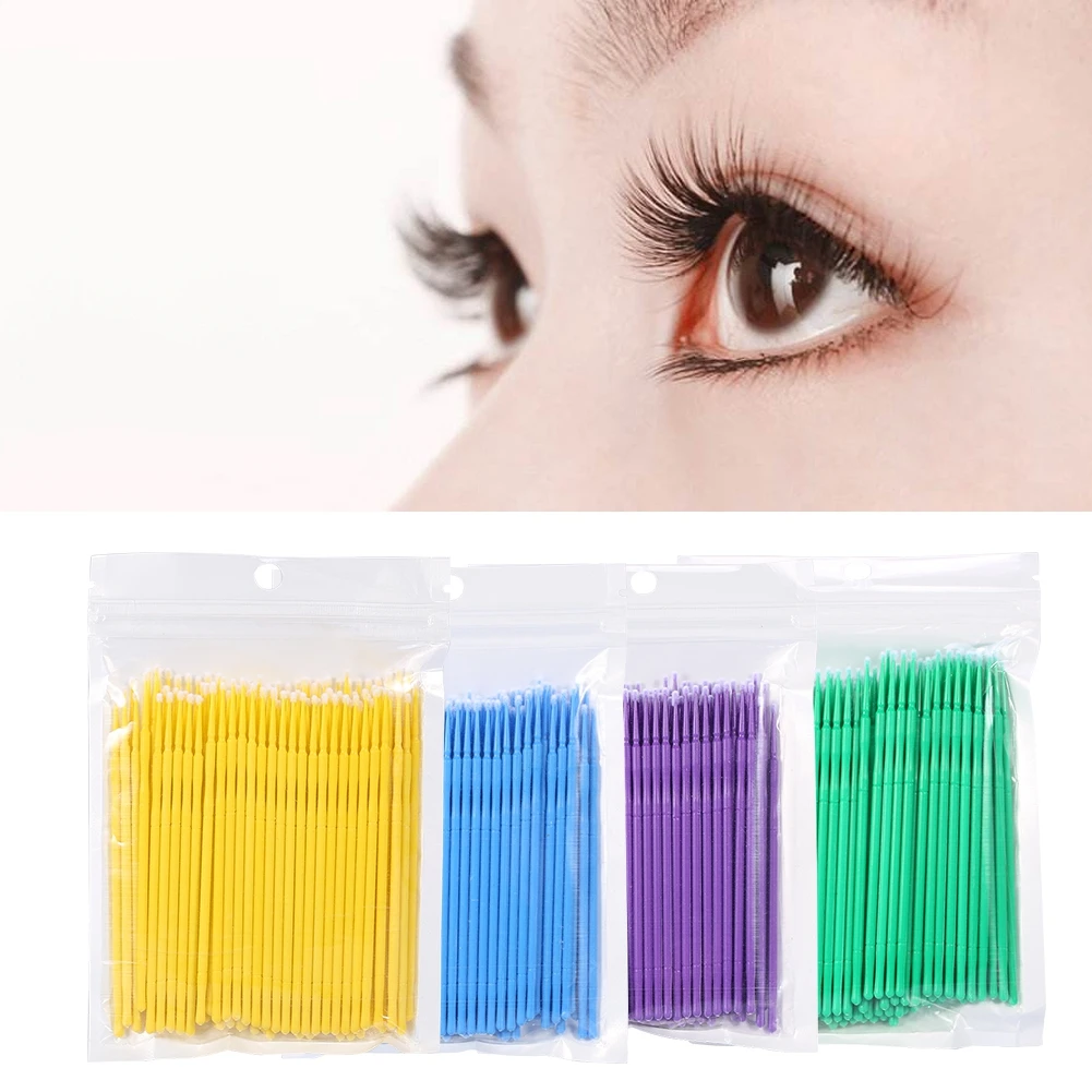 

100pcs/set 4 Colors Disposable Swab Micro Brush Mascara Brush Eyelash Individual Lash Glue Removing Cleaning Stick Makeup Tool