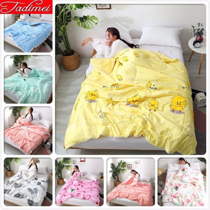 cheap Yellow Duck Pattern Soft Cotton Lace Thin Quality Adult Kid Boy Girl Summer Autumn Blanket Single Twin Queen King Size Bed Cover