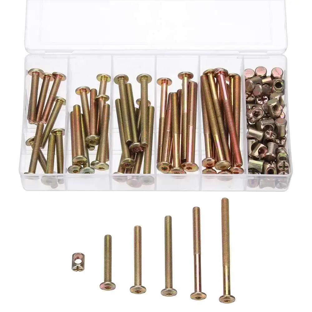 

100Pcs M6 Zinc Plated Hex Socket Head Cap Furniture Screw Bolt Barrel Nut Assorted Kit For Bed Cot Furniture