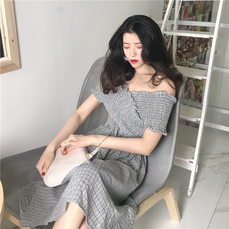 Lychee для девочек сексуальное в клетку с вырезом лодочкой коротким рукавом летнее
