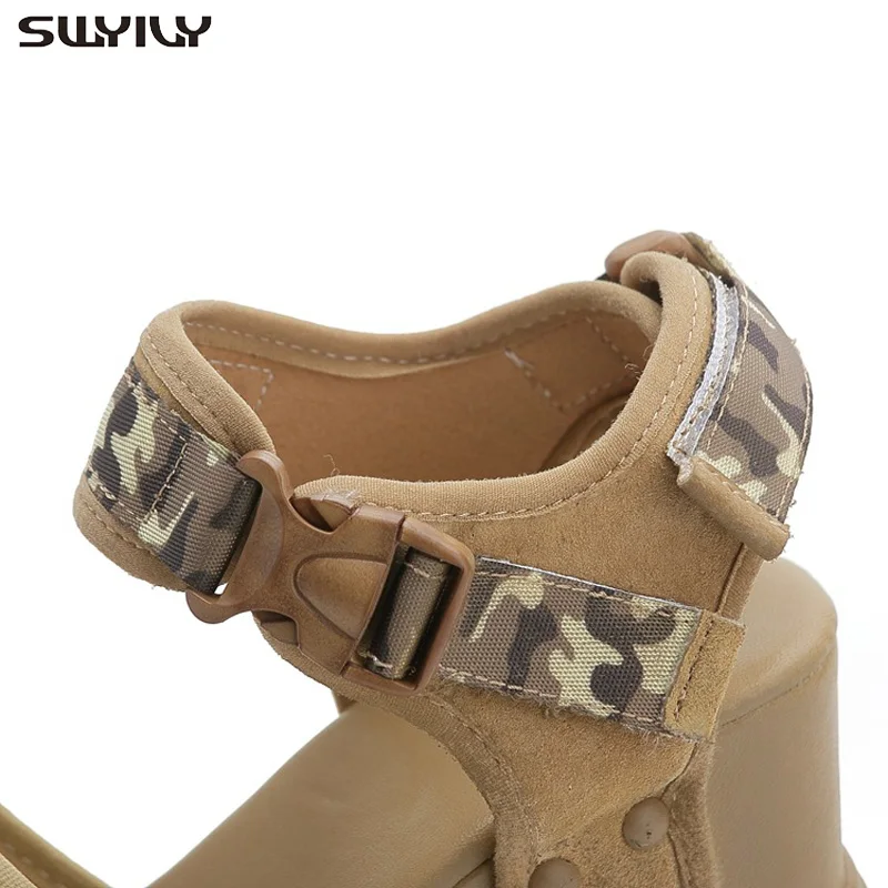 SWYIVY Chunky Sandals Shoes Summer Woman Genuine Leather Sandals Platform 2019 Sexy Leopard Fashion Shoes Sandal Black For Lady