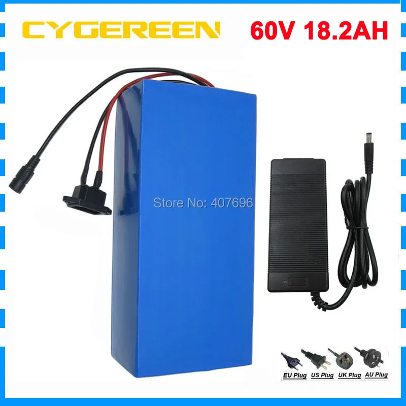 

60V 1500W Lithium battery 60V 18AH Electric bike battery 60V 18.2AH scooter battery 2600mah 18650 Cell 67.2V 2A Charger