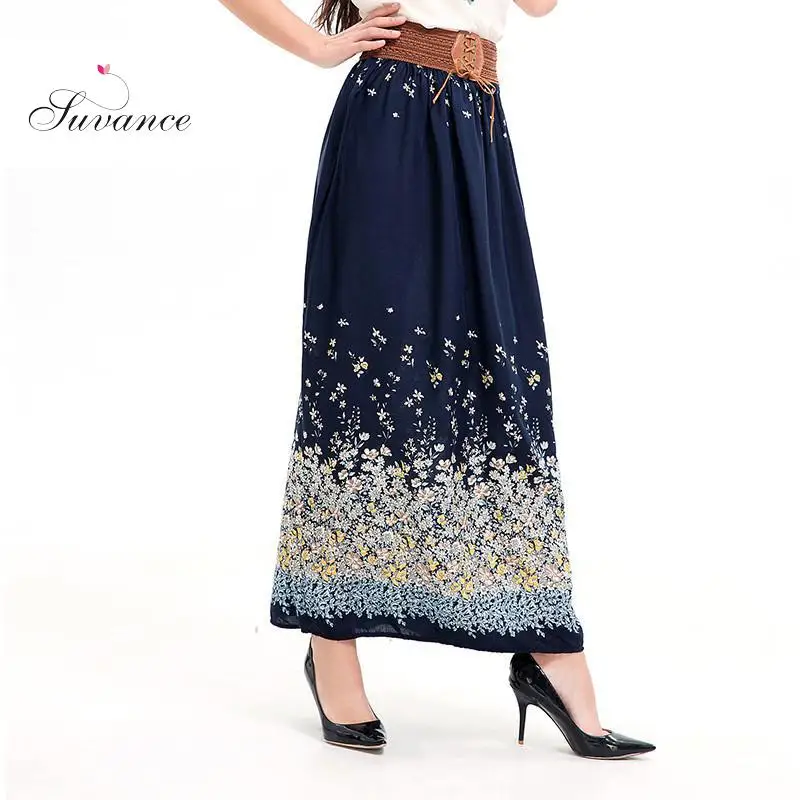

Suvance Summer Fashion Print High Waist Patchwork Lace Up Women Long Skirts