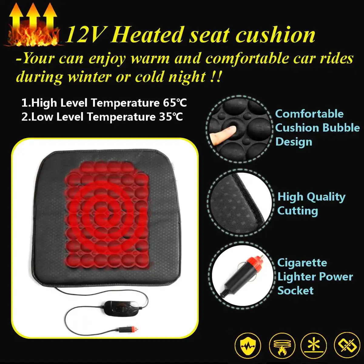 1 Pcs 12V Fasr Heated Black Car Heated Seat Cushion Cover Auto Heat Heater Warmer Pad Winter Automobiles Seat Covers Accessories 1 Pcs 12V Fasr Heated Black Car Heated Seat Cushion Cover Auto Heat Heater Warmer Pad Winter Automobiles Seat Covers Accessories