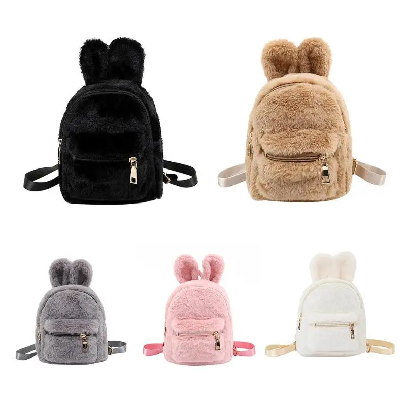 

Kids Rabbit Ears Backpacks Girls Mini School Kindergarten Shoulder Bags Cute Baby Purse Children Faux Fur Fleece Plush Backpacks