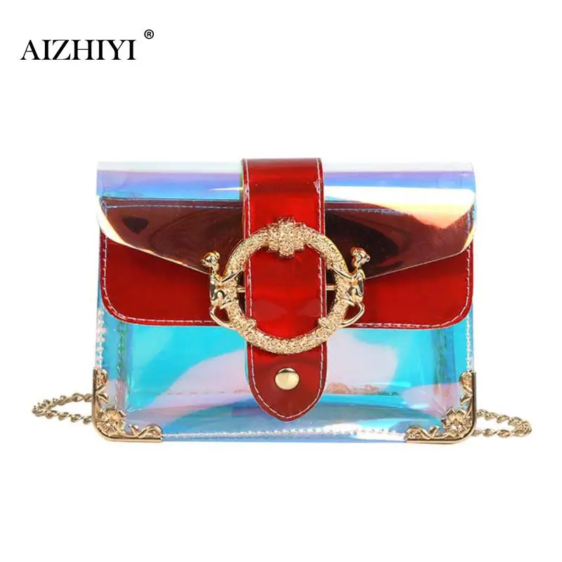

2019 New Style PVC Jelly Crossbody Bag Transparent Candy Color Women Fashion Handbag Mini chain Laser Shoulder Bags Beach bag