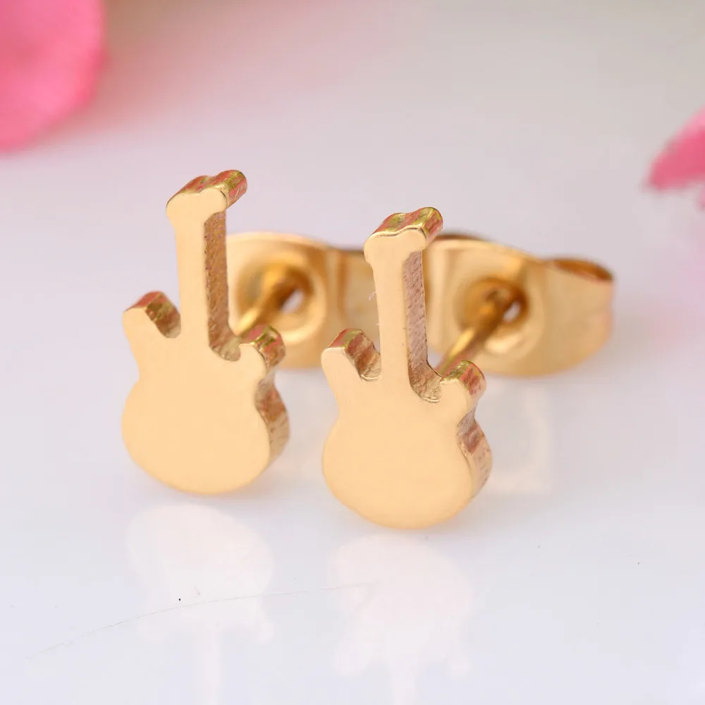 

316L Stainless Steel Earrings Gold Plating Stud Earrings Fashion Ear studs Guitar Men Women Jewelry