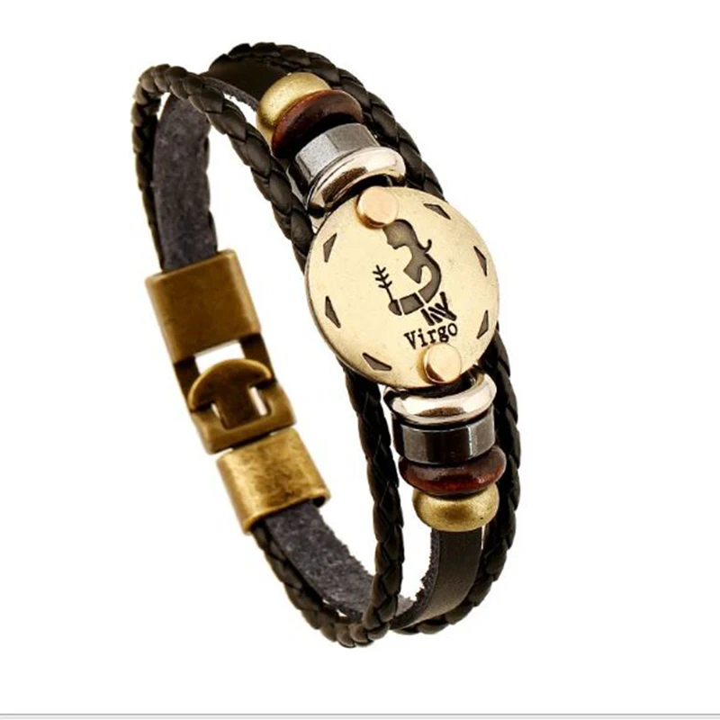 

Drop shipping 4 Length Specifications Europe Virgo Bracelet Vintage Leather Bracelet Unisex Bracelet Jewelry B18210