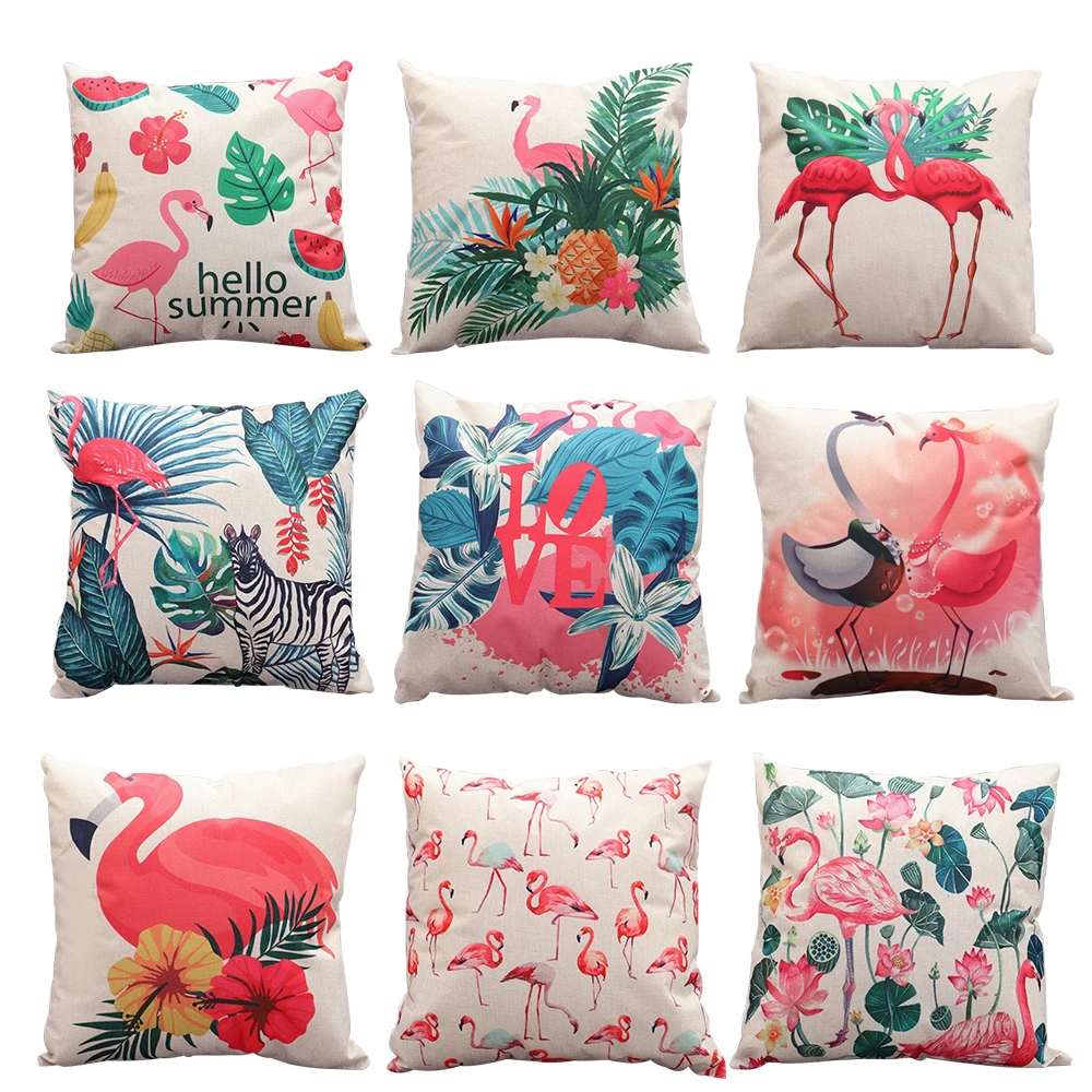 Cushion Pillowcase Home Decorative Linen Flamingo for