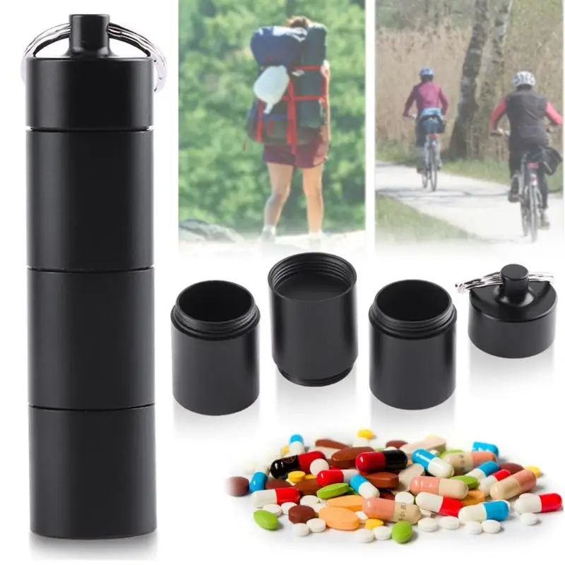 

Portable Waterproof Outdoor Medicine Pill Container Aluminum Case Keychain Metal Pill Box Case Container