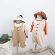 Детские комбинезоны для детей, хлопковый однотонный топ с лямками для малышей, штаны для мальчиков и девочек, комбинезон для девочек, комбинезоны, штаны, Корея