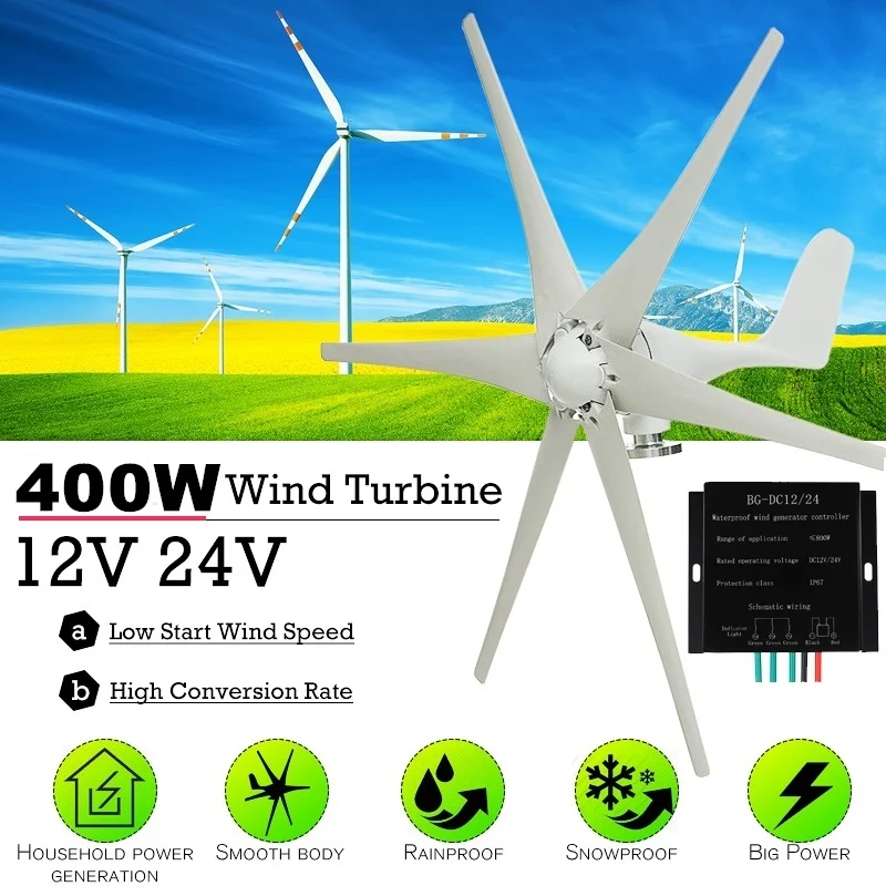 

2019 Wind Turbines Generator AC 400W Wind Generator 5 Blades Wind Power Turbines + 600W External Controller 12V 24V for Home