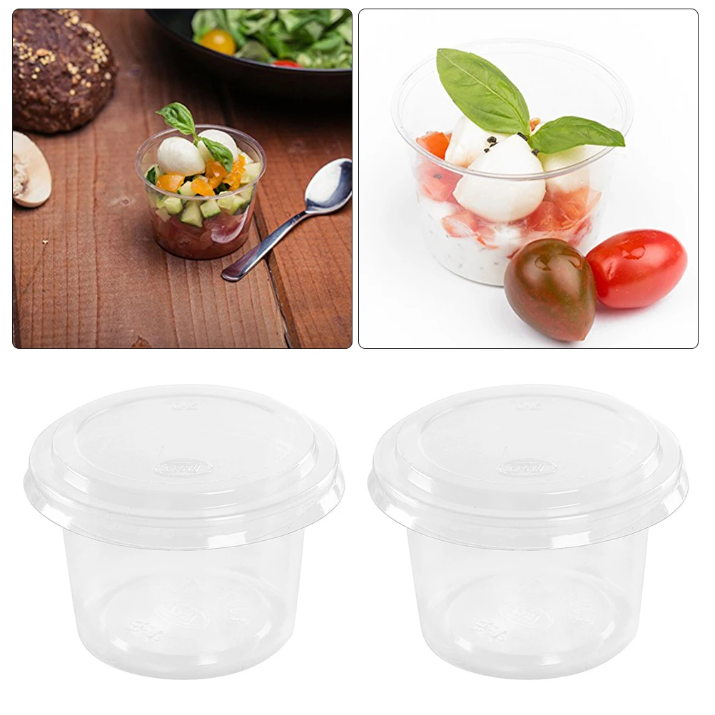 

100pcs 30ml Disposable Portion Cups Condiment Cup With Cover For Sauce Yogurt Jelly Pudding Tiramisu