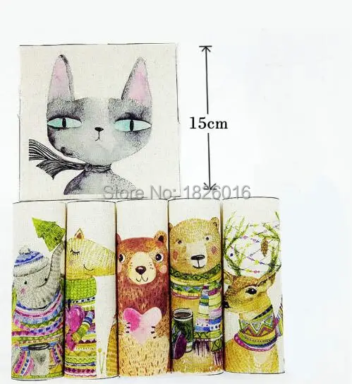 

ZENGIA 15x15cm Cat Bear Animal Print Cotton Linen fabric for Patchwork Decorative Canvas fabric for Bags/Painting/Decoration