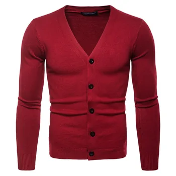 

2019 New Men's Sweater Autumn Long-sleeved V-neck Solid Cardigan Mens Casual Sweater 7 Colors Quality for men cardigan masculino