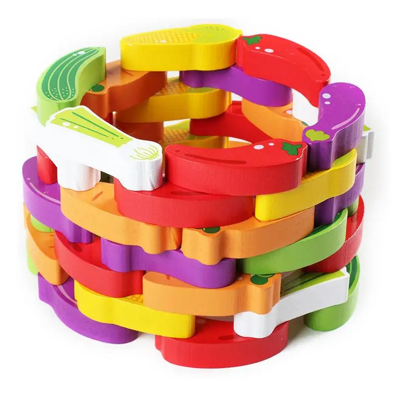 

Children's Vegetable Stacking Toy Set 55Pcs Lotus Wooden Fruit Styling Building Blocks Heap Pile Hand Eye Coordination Training